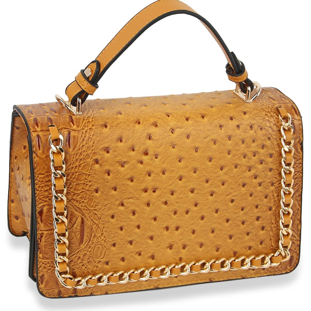 Chain Accented Embossed Shoulder Bag